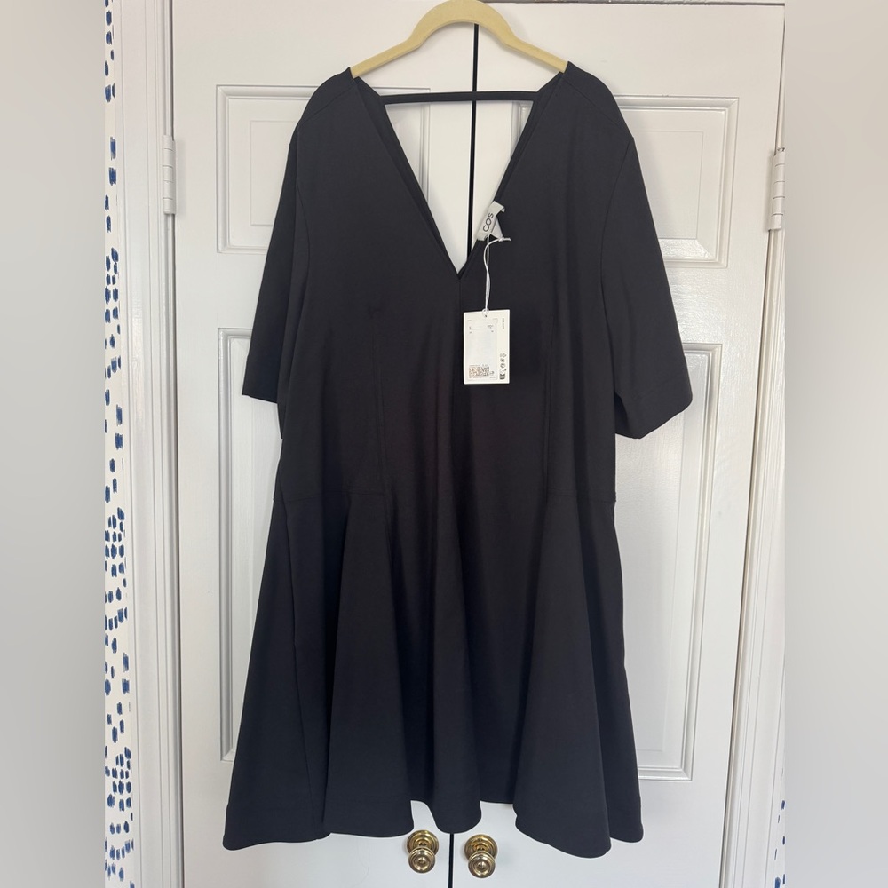 COS Black Midi Dress with V-Neck